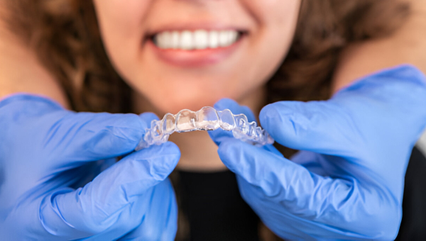 A woman getting her clear aligners in Houston